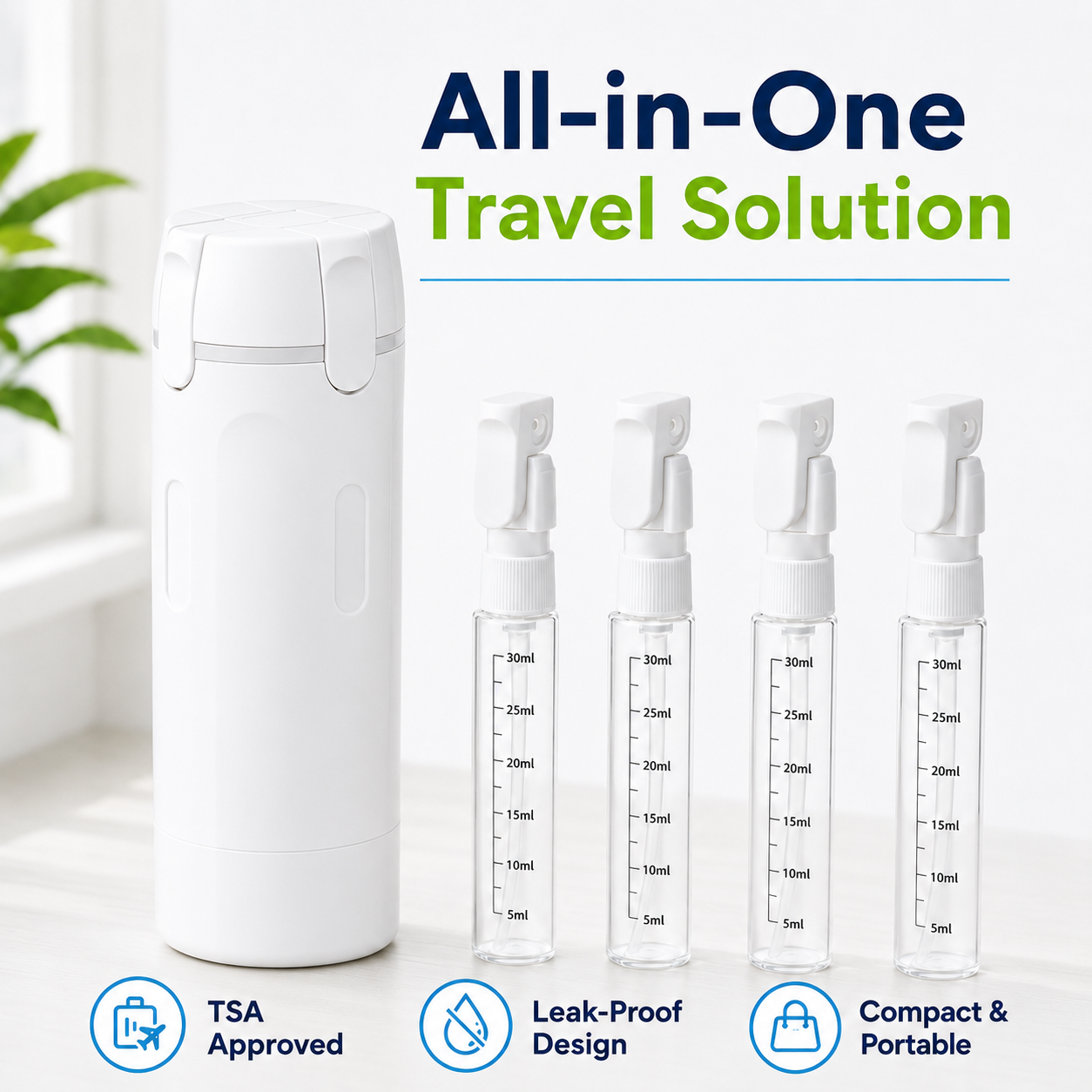 CarrySmart | Leak-Proof 4-in-1 Travel Toiletry Bottle Set